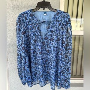 Old Navy Floral V-neck Front Tie Smocked  Lightweight Airy Lined Top XL